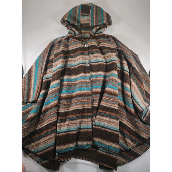 Bear Ridge Outfitters Wool Blend Hooded Poncho Cloak Cape Striped Size XL/2XL - Picture 2 of 9
